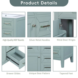 30" Bathroom Vanity Without Sink, Cabinet Base Only, Bathroom Cabinet With Drawers - Green