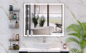 LED Bathroom Vanity Mirror Wall Mounted Adjustable / Warm / Natural Lights Anti-Fog Touch Switch With Memory Modern Smart Large Bathroom Mirrors