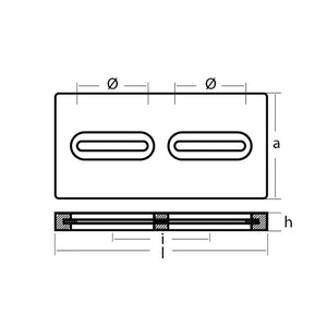 Tecnoseal Rectangular Zinc Plate Anode w/Inserts - 12" x 6" x 1"