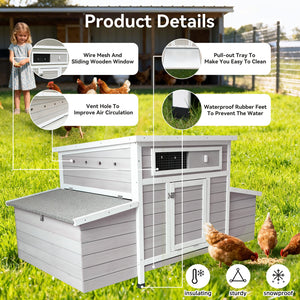 Large Wooden Chicken Coop Outdoor Hen House with Nesting Boxes
