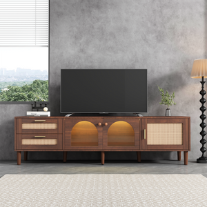 Rattan TV Stand with 3 Cabinets and 2 Drawers