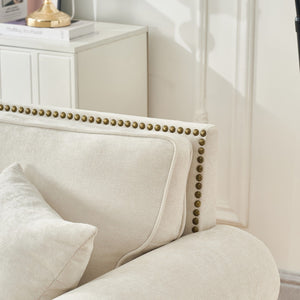 3 Seater Sofa With Tufted Upholstery, Rolled Arms, Nailhead Trim