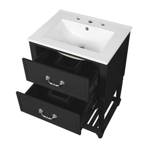Wave Design Bathroom Vanity With Sink, 2 Drawers And Open Shelf