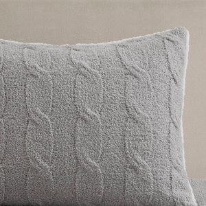 3 Pieces Full/Queen Cable Knit Chenille Comforter Set Gray