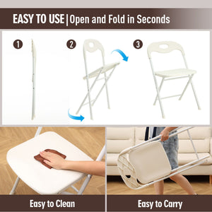 Folding Chairs, Stackable & Waterproof (Set of 4) - White