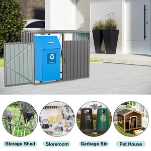 Outdoor Metal Garbage Bin Shed for Two Trash Cans