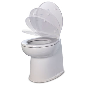 Jabsco Deluxe Flush 14" Straight Back 12V Freshwater Electric Marine Toilet w/Solenoid Valve  Soft Close Lid