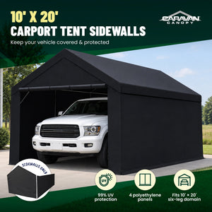 Caravan Canopy Domain 20x10 Foot Carport Tent Sidewalls, Black (Sidewalls Only)