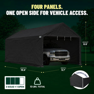 Caravan Canopy Domain 20x10 Foot Carport Tent Sidewalls, Black (Sidewalls Only)