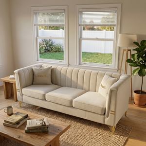 FX-P82B-BE (834-3 Sofa) Velvet 3-Seater Sofa