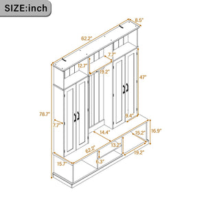 Entryway Hall Tree With Bench, 3 Top Cubbies & Bottom Storage Space