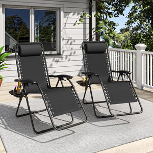 Zero Gravity Folding Lounge Chair with Headrest & Removable Tray