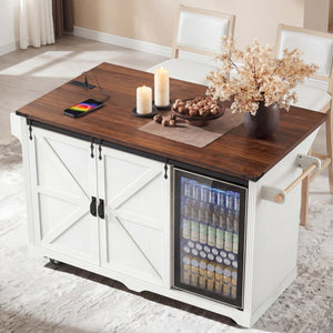 K&K 72" Farmhouse Kitchen Island with Fridge Storage Space