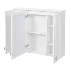 Wall Mounted Mirror Cabinet With 5 Adjustable Shelves, Rectangular Storage For Bathroom - White