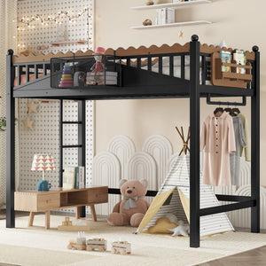 Twin XL Size Loft Bed with Ladders and Storage Shelves