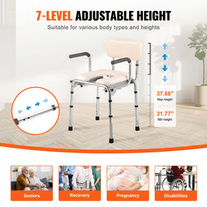 Commode Chair with Padded Seat and Adjustable Height