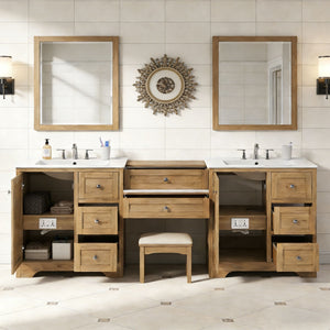 Double Sink Bathroom Vanity With Countertop, 2 Ceramic Sinks, 6 Drawers