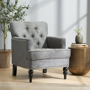 Harrison Tufted Club Chair with Button Tufted Back and Birch Wood Legs
