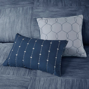 7 Piece Printed Seersucker Comforter Set Navy Queen