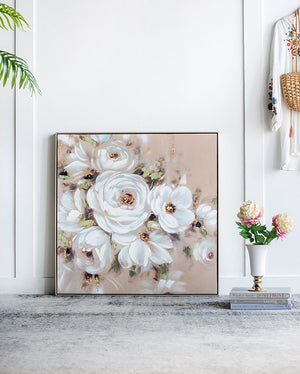 Square Framed Wall Art Flower Canvas Print, Home Decor For Living Room Kitchen Foyer Office - Multicolor