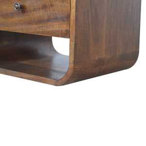 Solid Wood Chestnut Curve 2-Drawer Nightstand, 2 Open Slots