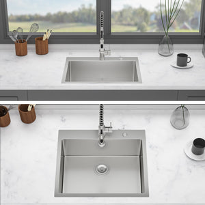 25 x 22 x 9 Inch Kitchen Sink Drop-In 16 Gauge Stainless Steel Single Bowl