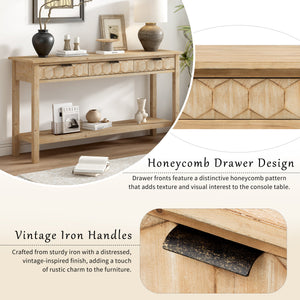 U_Style 58.3'' Fir Veneer Entryway Table with Honeycomb-patterned Fronts