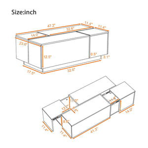 Extendable Coffee Table With 2 Hidden Storage Space And 2 Drawers For Living Room