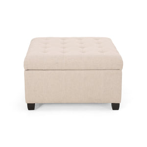 Upholstered Tufted Fabric Storage Ottoman, Wheat