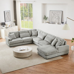 U - Shaped Sectional Sofa With Chaise Lounge, Oversized Living Room Sofa - Gray