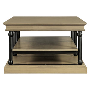 55.1' Wood Coffee Table with Black Legs and Open Storage Shelves