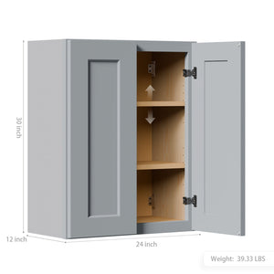 Gray Shaker Solid Wood Wall Cabinet with Soft-Close Doors