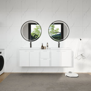 60" Bathroom Vanity With Resin Sink, Soft Close Doors and 1-Side Cabinet