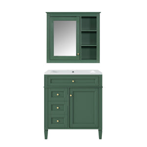 Bathroom Vanity With Medicine Cabinet, Royal Mirror Cabinet, Modern Bathroom Storage Cabinet With 2 Soft Closing Doors And 4 Drawers
