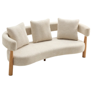 Luxe 76.5 in. Curved 3-Seater Modern Upholstered Boucle Sofa, Sesame
