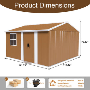 12x10 FT Heavy-Duty Metal Storage Shed with Lockable Door & Ventilation