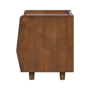 Walnut Nightstand with Rattan Detail, MDF + Solid Wood