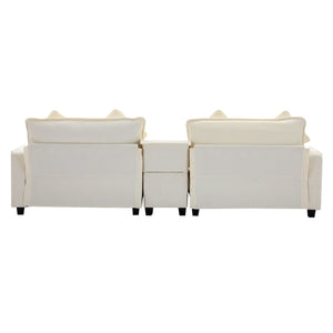 Sectional Sofa Upholstered Sofa With Two Removable Ottoman, Two USB Ports, Two Cup Holders And Large Storage Box For Living Room