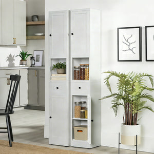 Tall Bathroom Storage Cabinet, 5-Tier Narrow With 2 Doors & Adjustable Shelves, Freestanding - White