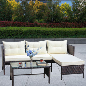 Outdoor Patio Furniture 3-Piece Conversation Set with Wicker Rattan Sectional Sofa
