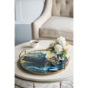 20.9x20.1x3.1" Round Accent Mirrored Tray with Handles