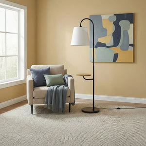 Seoul - Floor Lamp With Rotary Switch Wood Table Base - Black / White
