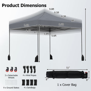 9.5 x 9.5 Feet Pop up Canopy Tent with Adjustable Heights