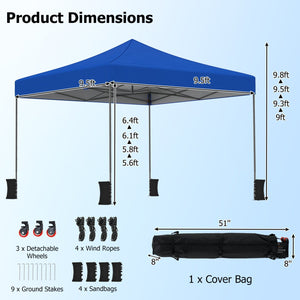 9.5 x 9.5 Feet Pop up Canopy Tent with Adjustable Heights