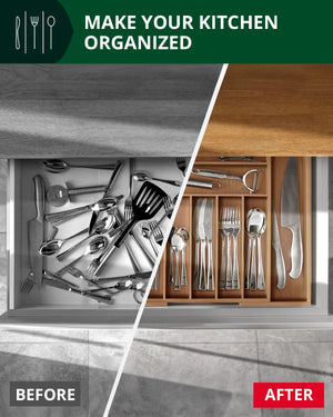 Silverware Drawer Organizer, Brown Bamboo (9 Slots)