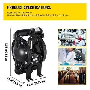 Air-Operated Double Diaphragm Pump 1 Inch Inlet Outlet Aluminum 35 GPM Max 120PSI