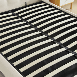 Queen Size Removable Chenille Wingback Upholstered Waffle Bed