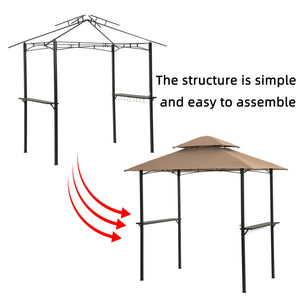 Outdoor Grill Gazebo With Double Tier Soft Top Canopy, Steel Frame, Bar Counters & Hook