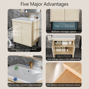 Bathroom Vanity With Ceramic Sink, Floor-Standing Design, Soft-Closing Drawers