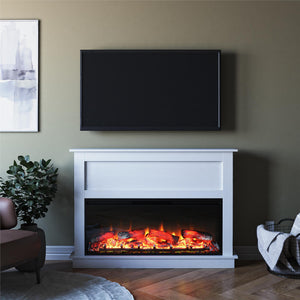 Ellsworth - Wide Electric Fireplace Insert With Mantel And Remote Control - White